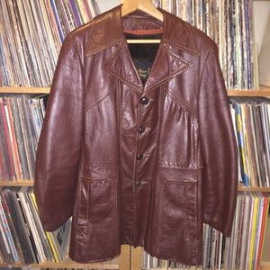 Vintage 1970s oxblood leather pea coat jacket